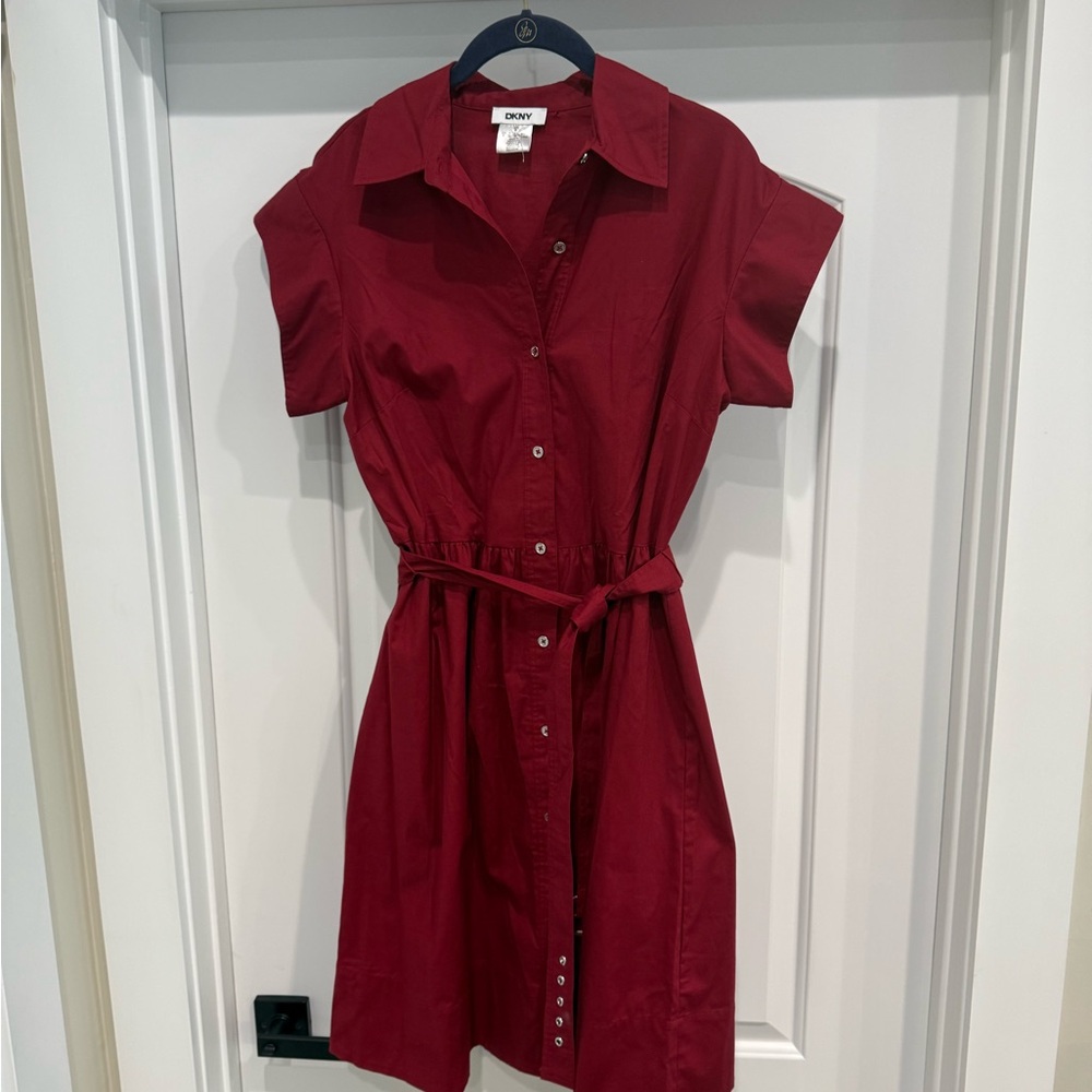DKNY Women's Dark red/Burgundy Knee Length Casual Cotton Dress